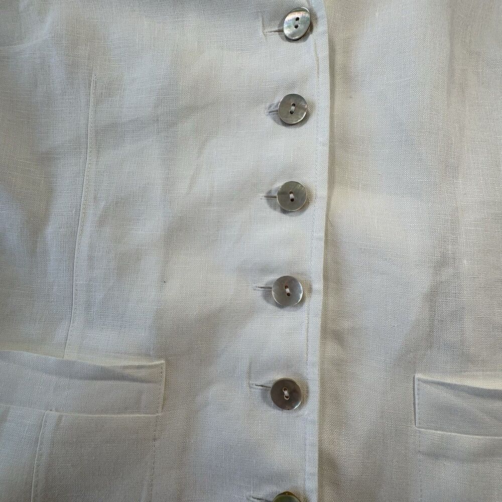 Talbots Irish Linen 100% Linen Blouse Size 8 Ivory Button Front Pleated Sleeve - Picture 7 of 8